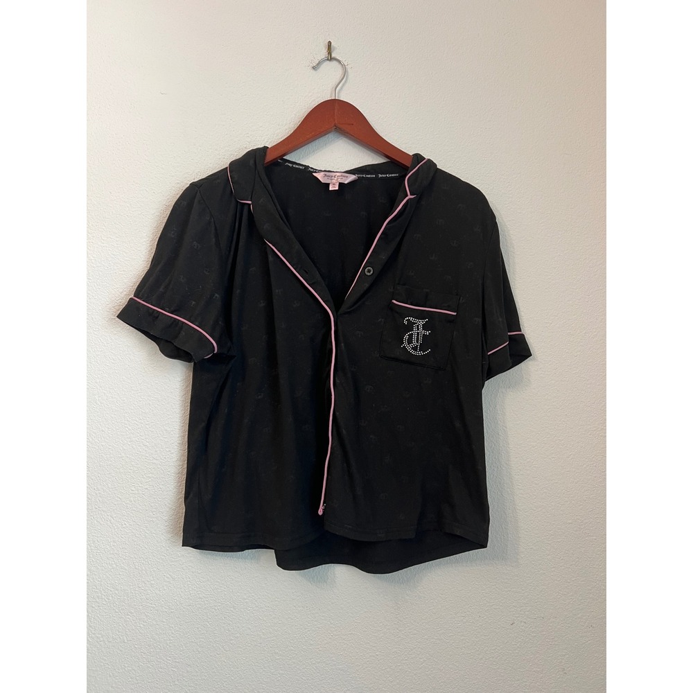 Juicy Couture Pajama Top XL‎ Black Rhinestone Sleep Shirt Loungewear